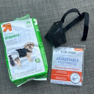 XS dog diapers and adjustable mesh muzzle